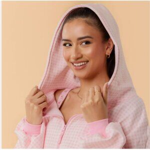 Blogilates Marshmallow Full Zip Hooded Sweatshirt Pink Gingham Medium